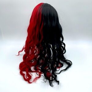 Curly Red and Black Split Dye‎ Halloween Party Costume Cosplay Wig